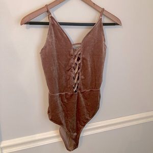 NWOT Forever 21 Lavender Velvet Lace-up Bodysuit